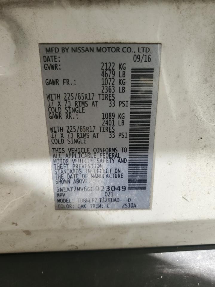 2016 Nissan Rogue S VIN: 5N1AT2MV6GC923049 Lot: 83824755