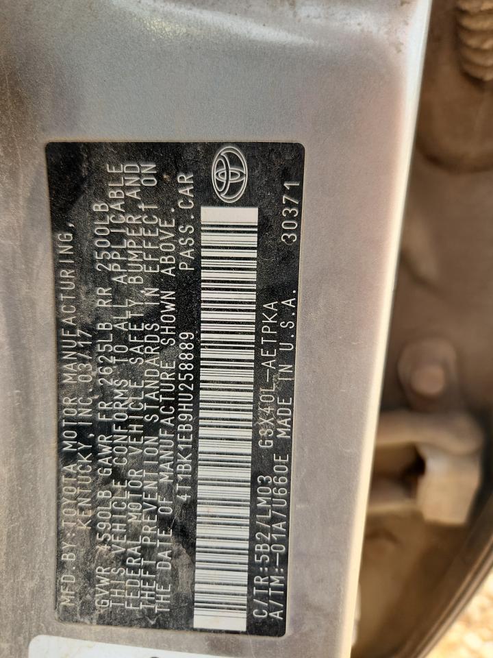 2017 Toyota Avalon Xle VIN: 4T1BK1EB9HU258889 Lot: 81653925