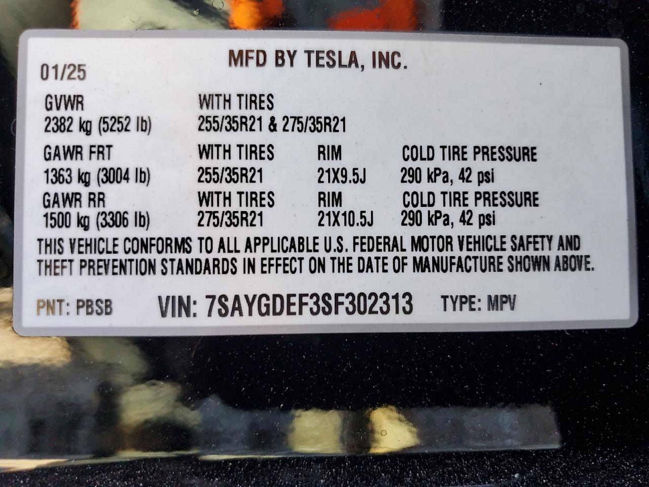 2025 Tesla Model Y VIN: 7SAYGDEF3SF302313 Lot: 80568965