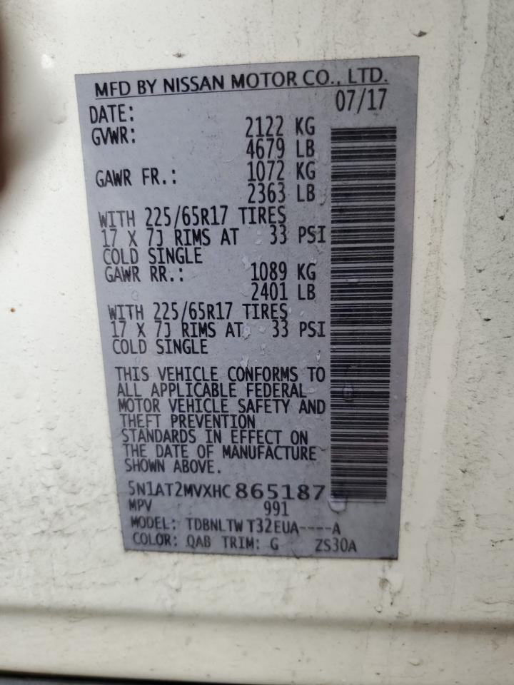 2017 Nissan Rogue Sv VIN: 5N1AT2MVXHC865187 Lot: 82164375