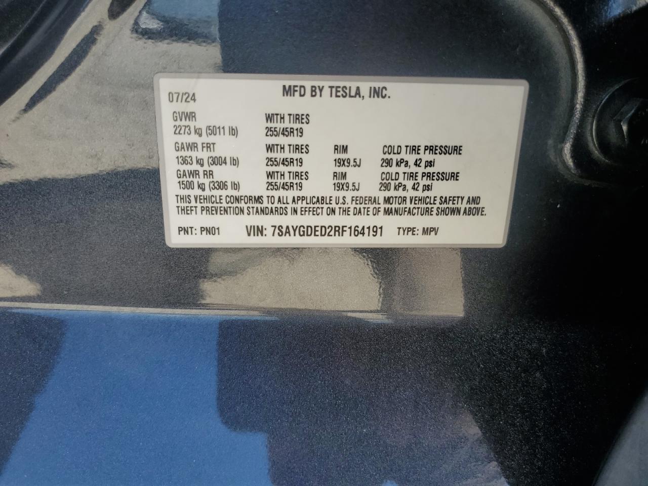 2024 Tesla Model Y VIN: 7SAYGDED2RF164191 Lot: 71048385