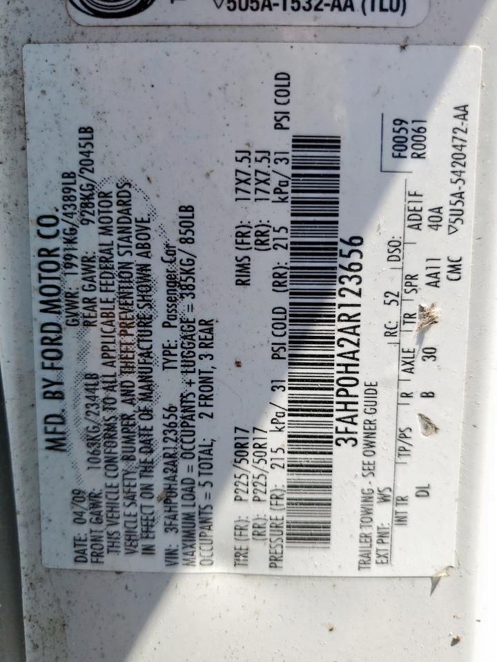 2010 Ford Fusion Se VIN: 3FAHP0HA2AR123656 Lot: 81473955