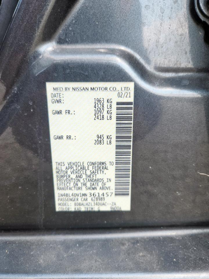 2021 Nissan Altima Sv VIN: 1N4BL4DV1MN361457 Lot: 81302245