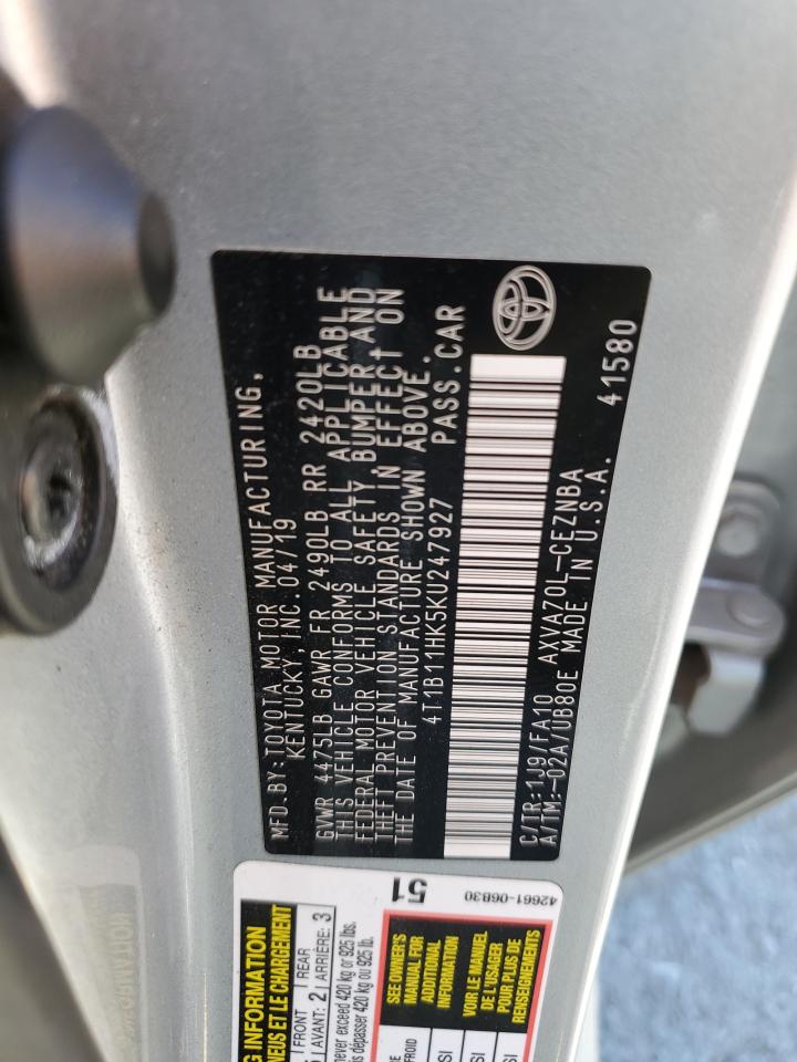2019 Toyota Camry L VIN: 4T1B11HK5KU247927 Lot: 84233455