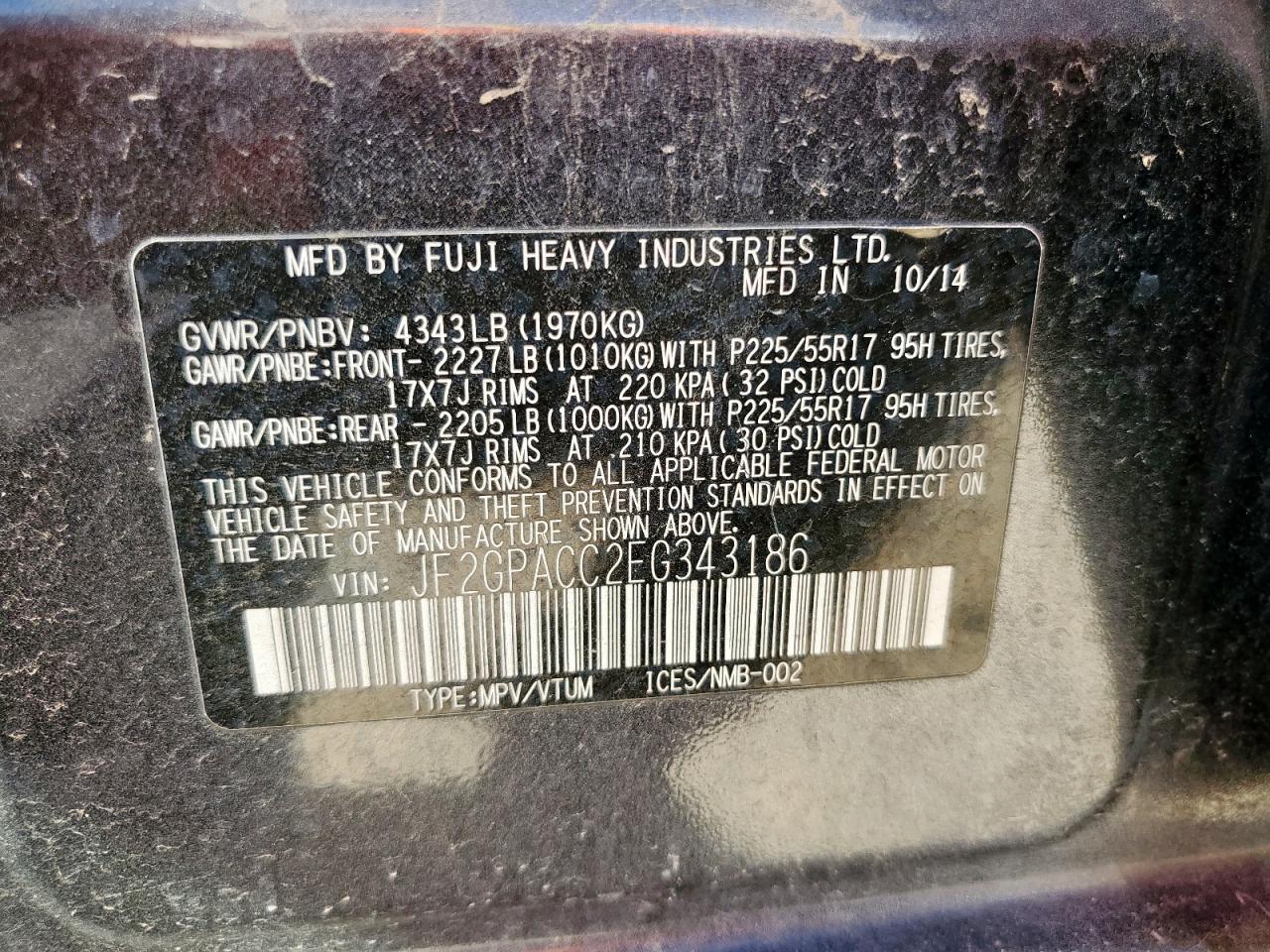 2014 Subaru Xv Crosstrek 2.0 Premium VIN: JF2GPACC2EG343186 Lot: 83864525