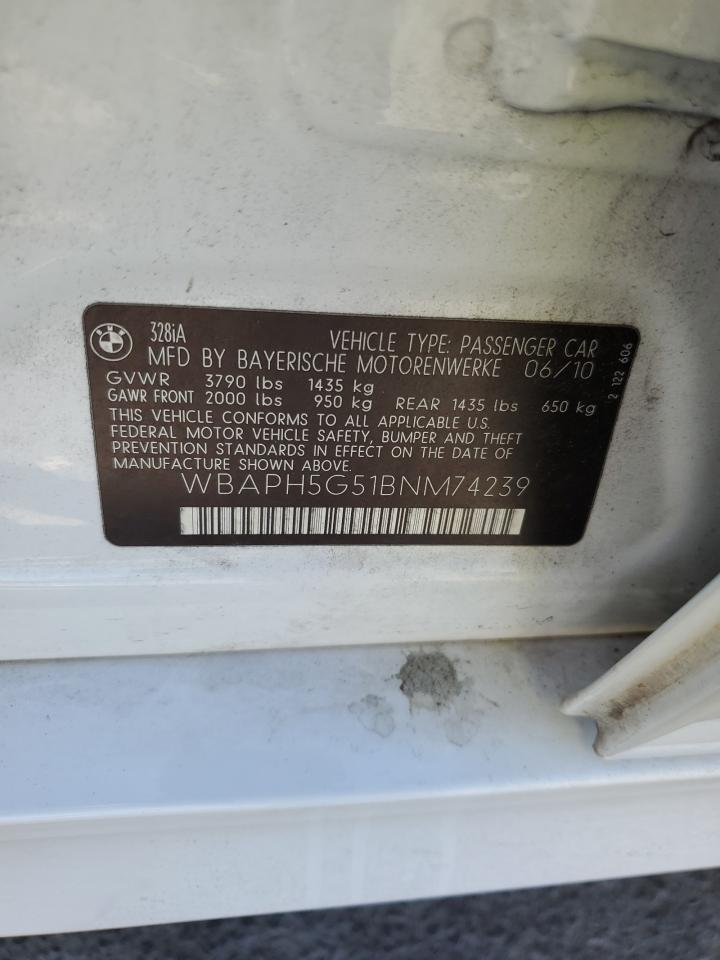 2011 BMW 328 I Sulev VIN: WBAPH5G51BNM74239 Lot: 70402785