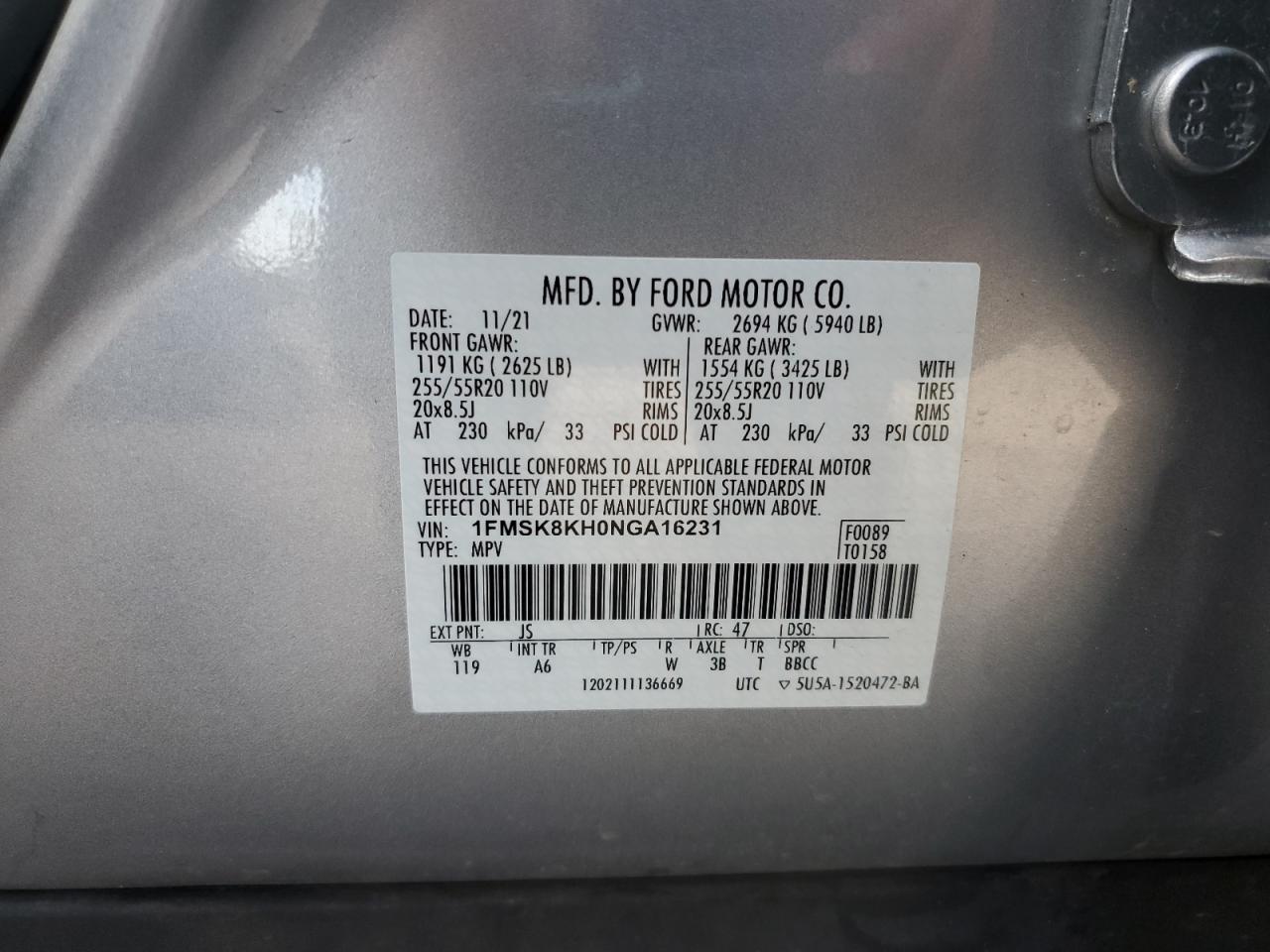 2022 Ford Explorer St-Line VIN: 1FMSK8KH0NGA16231 Lot: 81158675