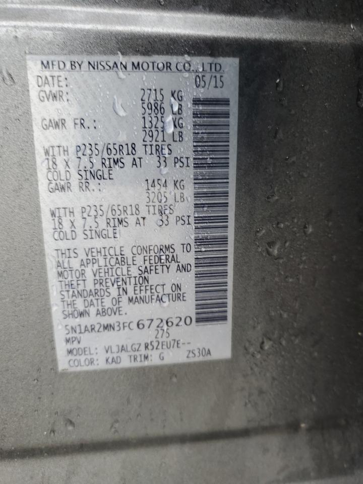 2015 Nissan Pathfinder S VIN: 5N1AR2MN3FC672620 Lot: 83992885