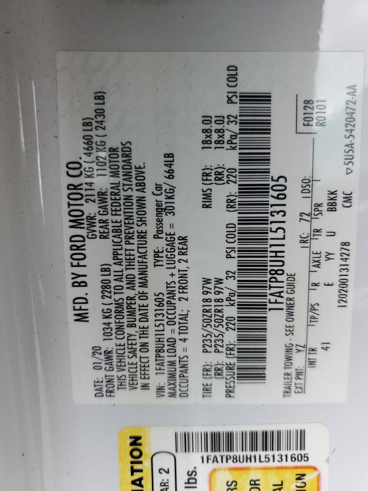 2020 Ford Mustang VIN: 1FATP8UH1L5131605 Lot: 84627845