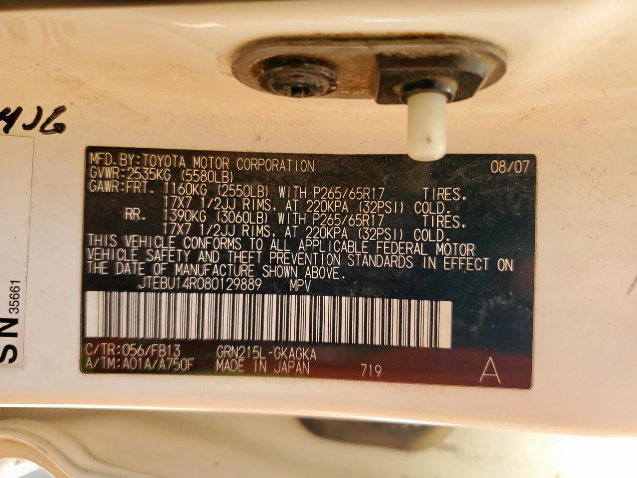 2008 Toyota 4Runner Sr5 VIN: JTEBU14R080129889 Lot: 71565545