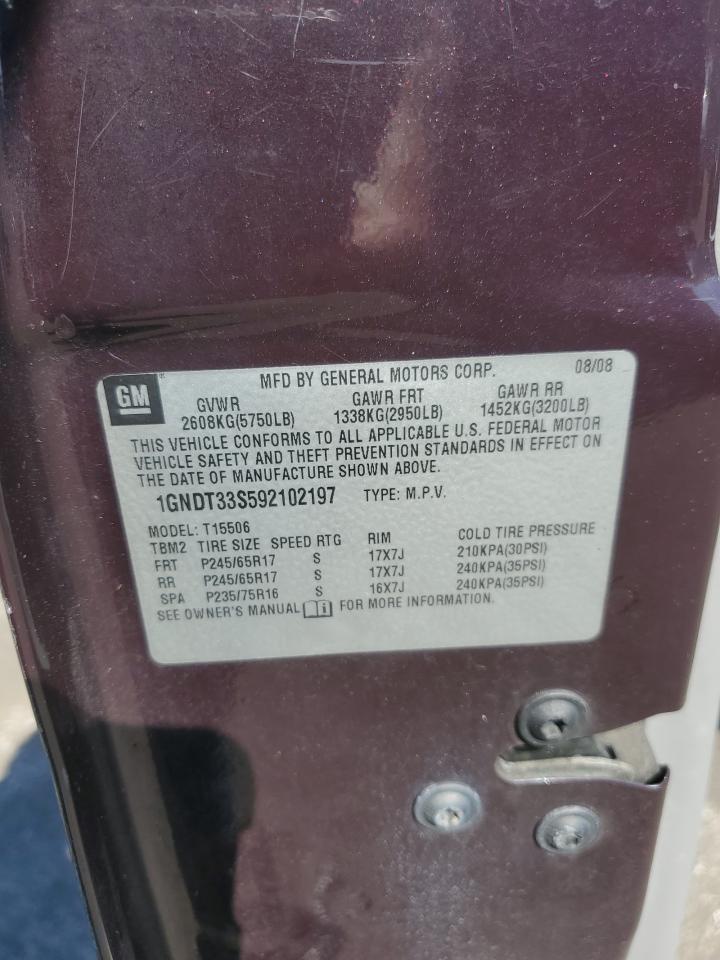 2009 Chevrolet Trailblazer Lt VIN: 1GNDT33S592102197 Lot: 80154875