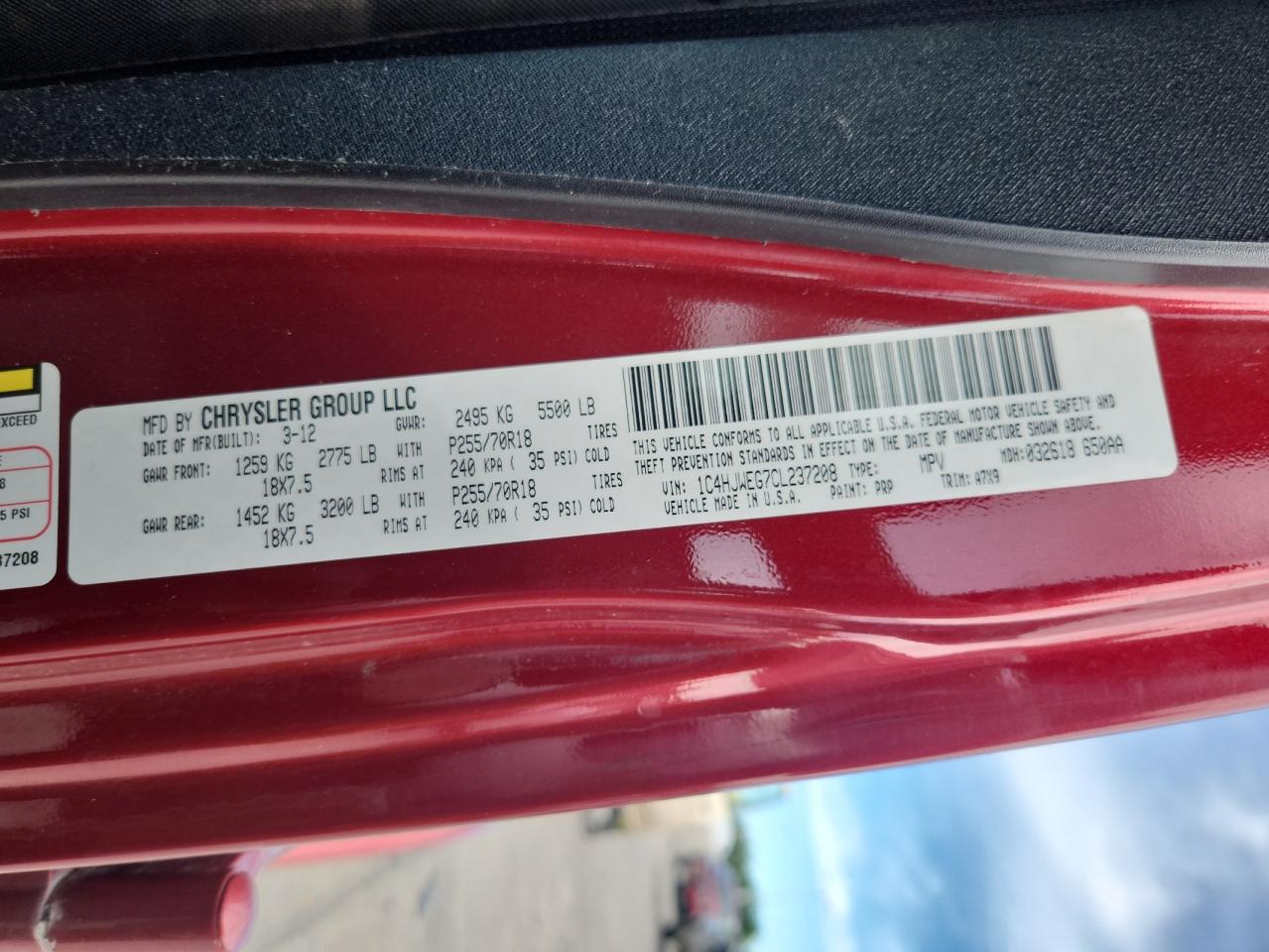 2012 Jeep Wrangler Unlimited Sahara VIN: 1C4HJWEG7CL237208 Lot: 81434085