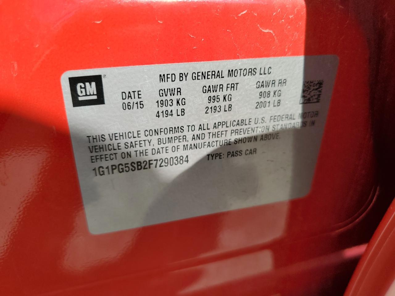 2015 Chevrolet Cruze Ltz VIN: 1G1PG5SB2F7290384 Lot: 82020045