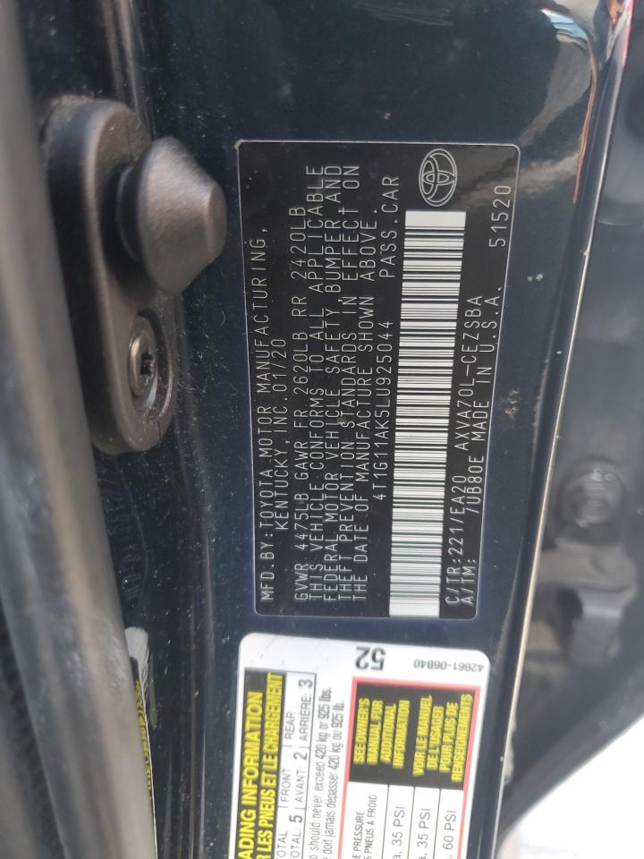 2020 Toyota Camry Se VIN: 4T1G11AK5LU925044 Lot: 72056015