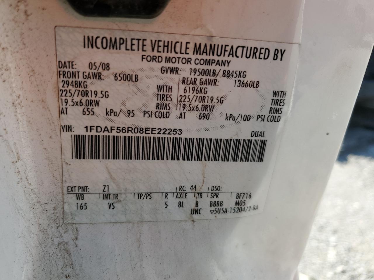 2008 Ford F550 Super Duty VIN: 1FDAF56R08EE22253 Lot: 71875175