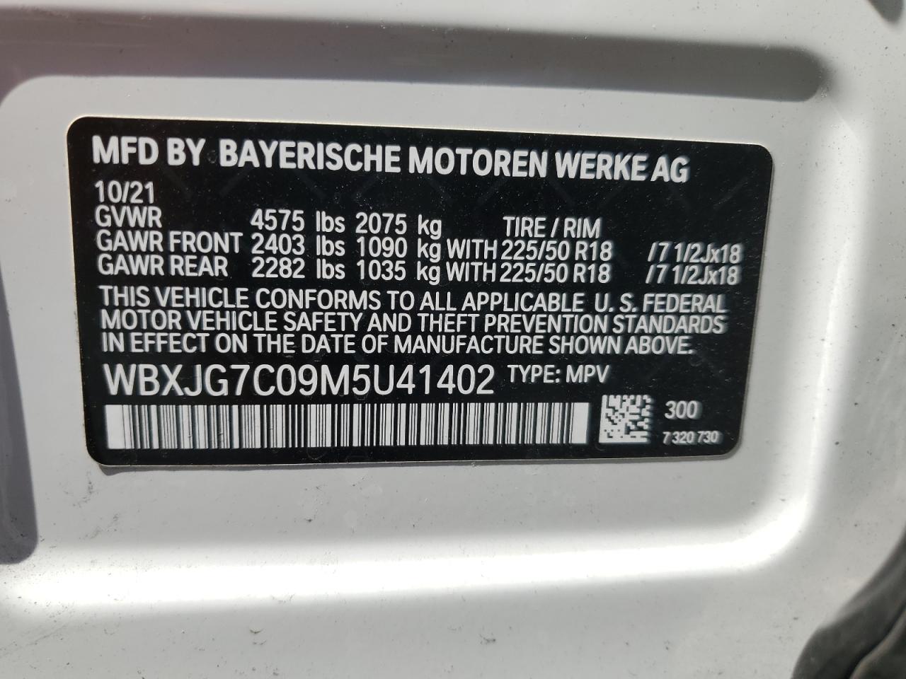 2021 BMW X1 Sdrive28I VIN: WBXJG7C09M5U41402 Lot: 81644825