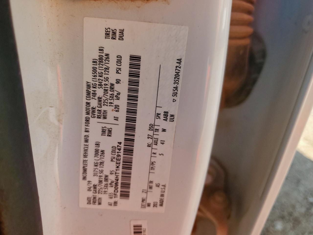 2019 Ford F450 Super Duty VIN: 1FD0W4HT1KEE91474 Lot: 72031705