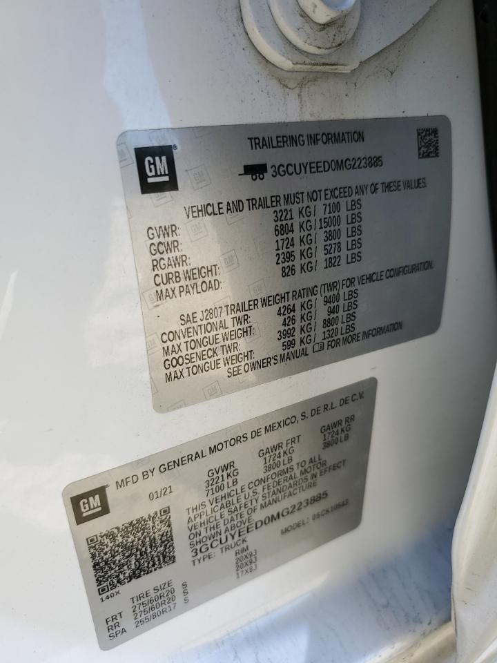 2021 Chevrolet Silverado K1500 Rst VIN: 3GCUYEED0MG223885 Lot: 72100595