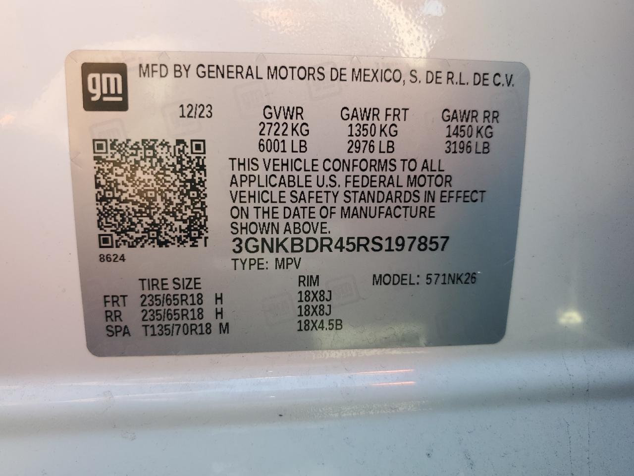 2024 Chevrolet Blazer 3Lt VIN: 3GNKBDR45RS197857 Lot: 81234505