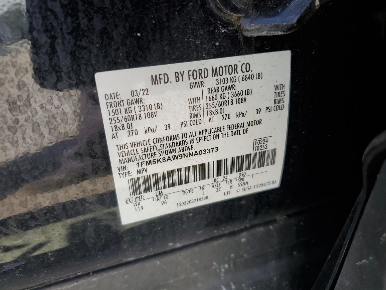 2022 Ford Explorer Police Interceptor VIN: 1FM5K8AW9NNA03373 Lot: 80638645