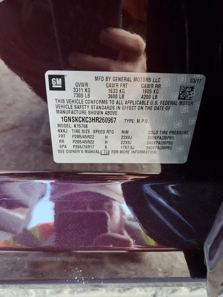 2017 Chevrolet Tahoe K1500 Premier VIN: 1GNSKCKC3HR260967 Lot: 80626185