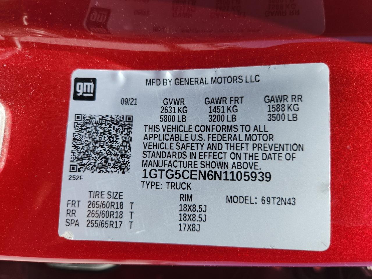 2022 GMC Canyon Elevation VIN: 1GTG5CEN6N1105939 Lot: 71538445