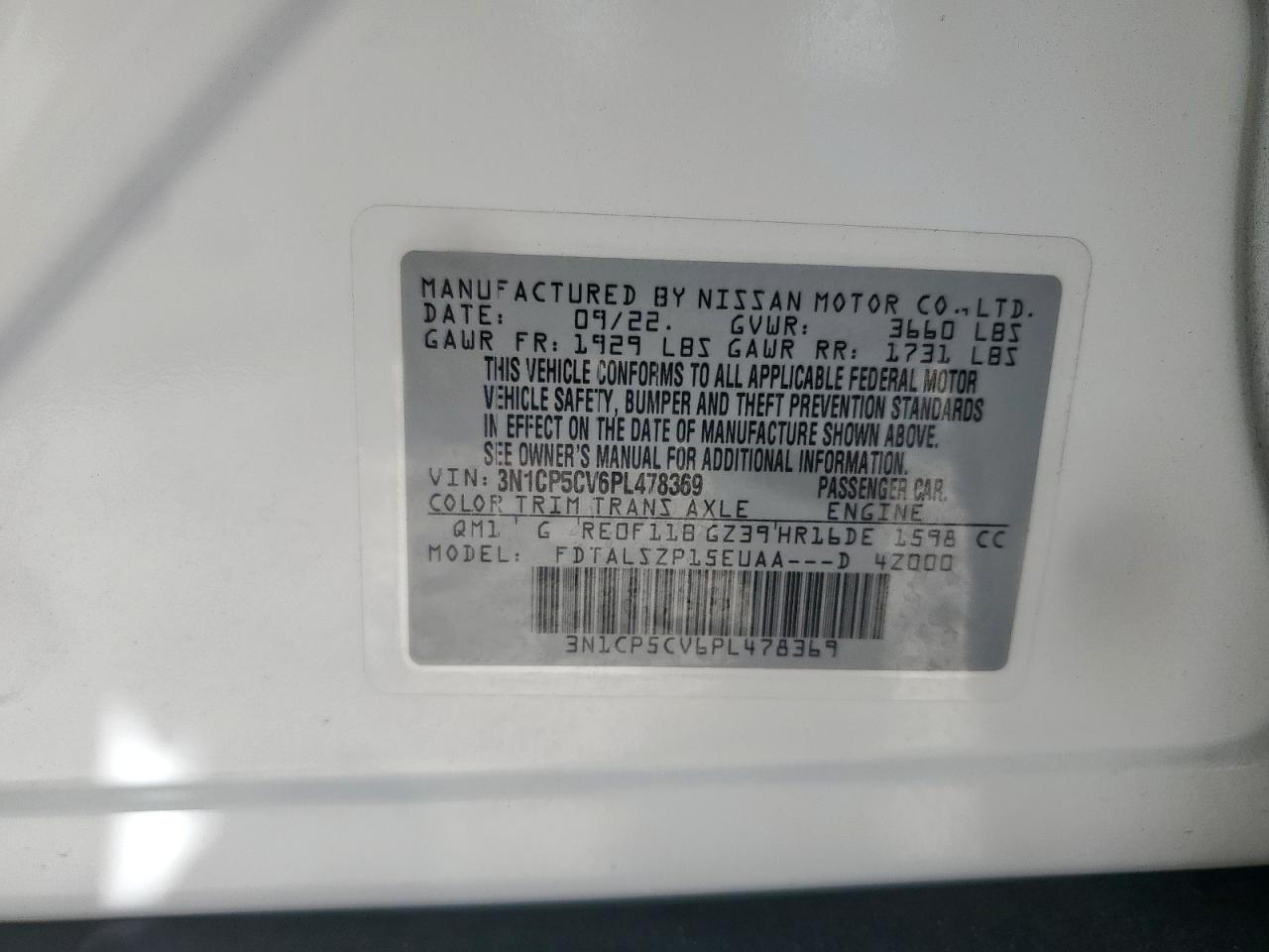 2023 Nissan Kicks Sv VIN: 3N1CP5CV6PL478369 Lot: 82101585