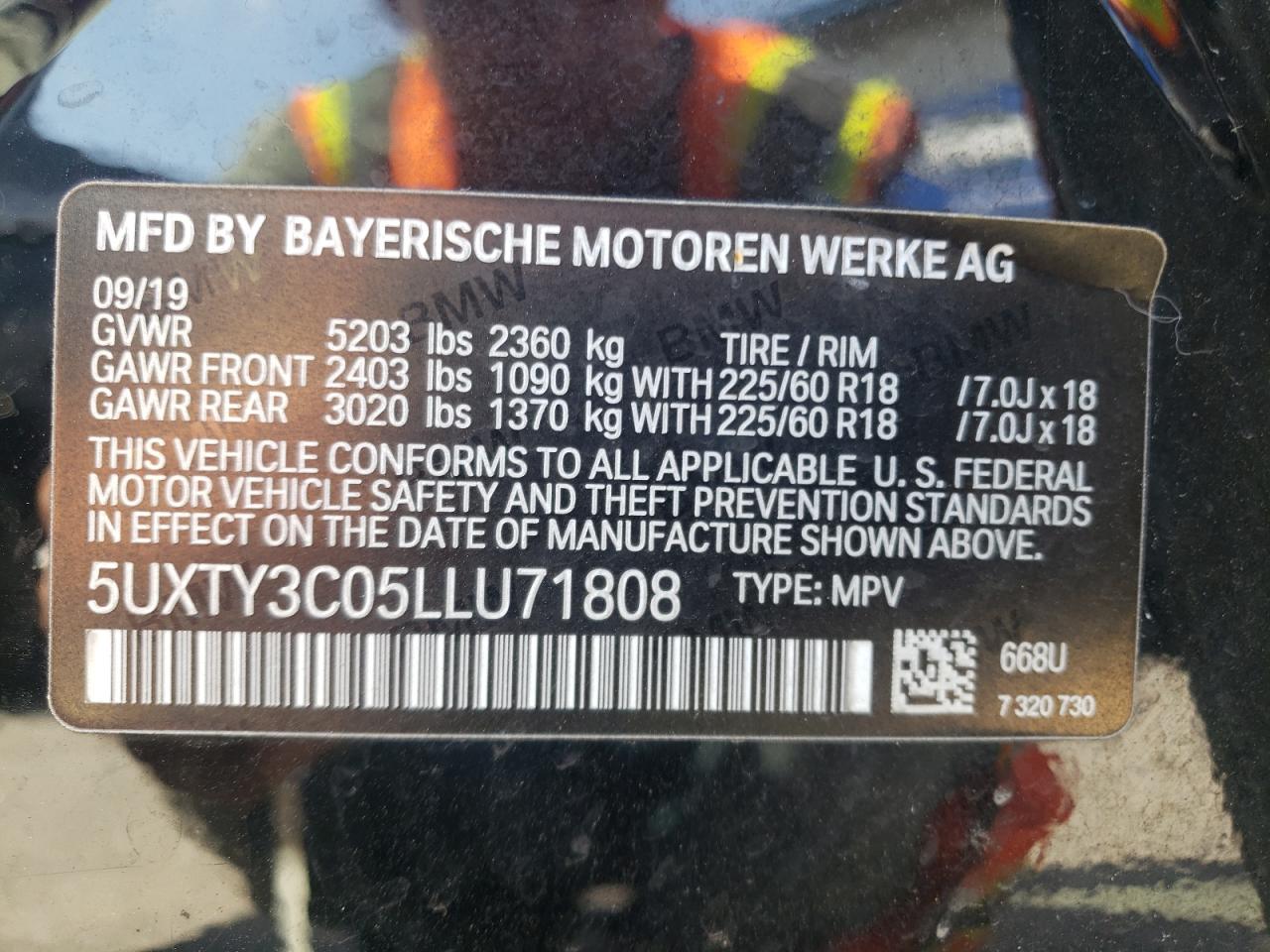 2020 BMW X3 Sdrive30I VIN: 5UXTY3C05LLU71808 Lot: 81000075