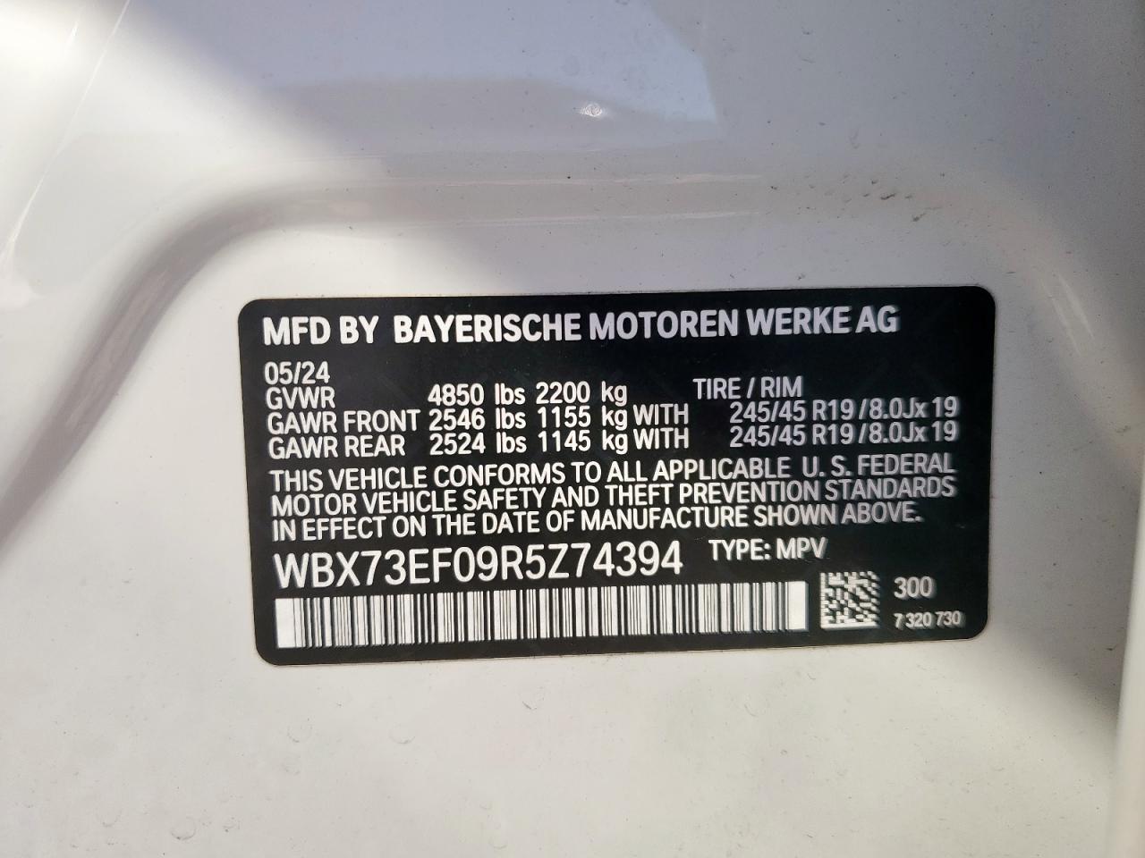2024 BMW X1 xDrive28I VIN: WBX73EF09R5Z74394 Lot: 71063735