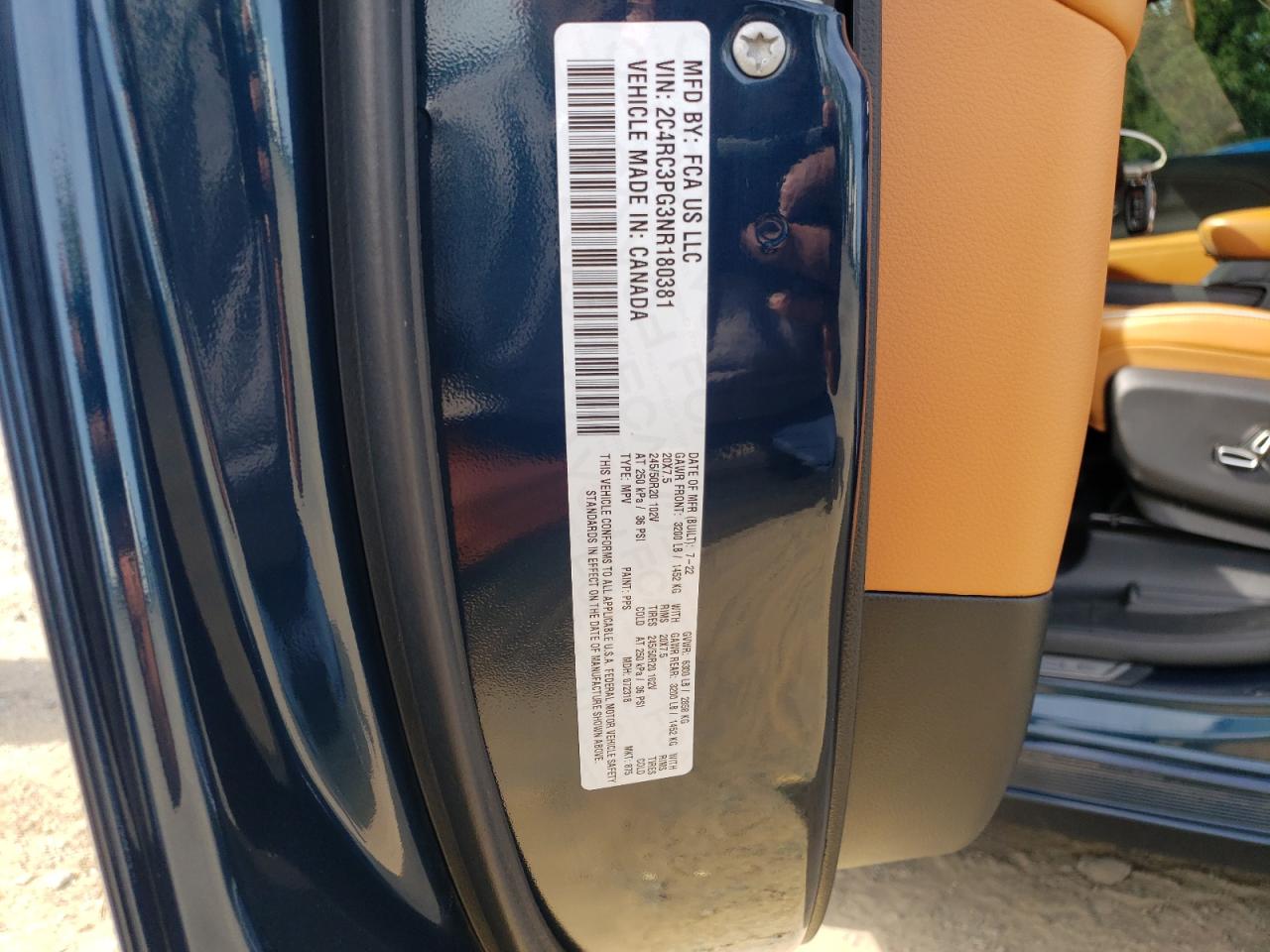 2022 Chrysler Pacifica P VIN: 2C4RC3PG3NR180381 Lot: 84906295