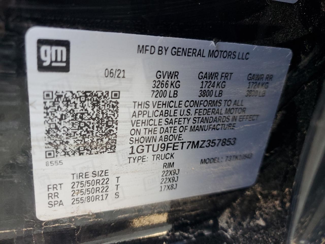 2021 GMC Sierra K1500 Denali VIN: 1GTU9FET7MZ357853 Lot: 81327005