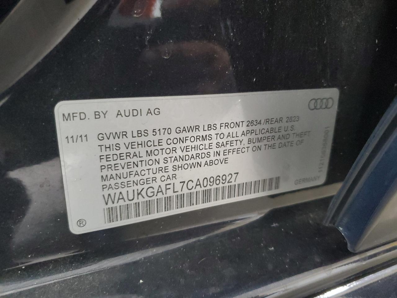 2012 Audi S4 Prestige VIN: WAUKGAFL7CA096927 Lot: 81017145