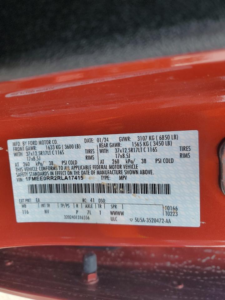2024 Ford Bronco Raptor VIN: 1FMEE0RR2RLA17415 Lot: 84043075