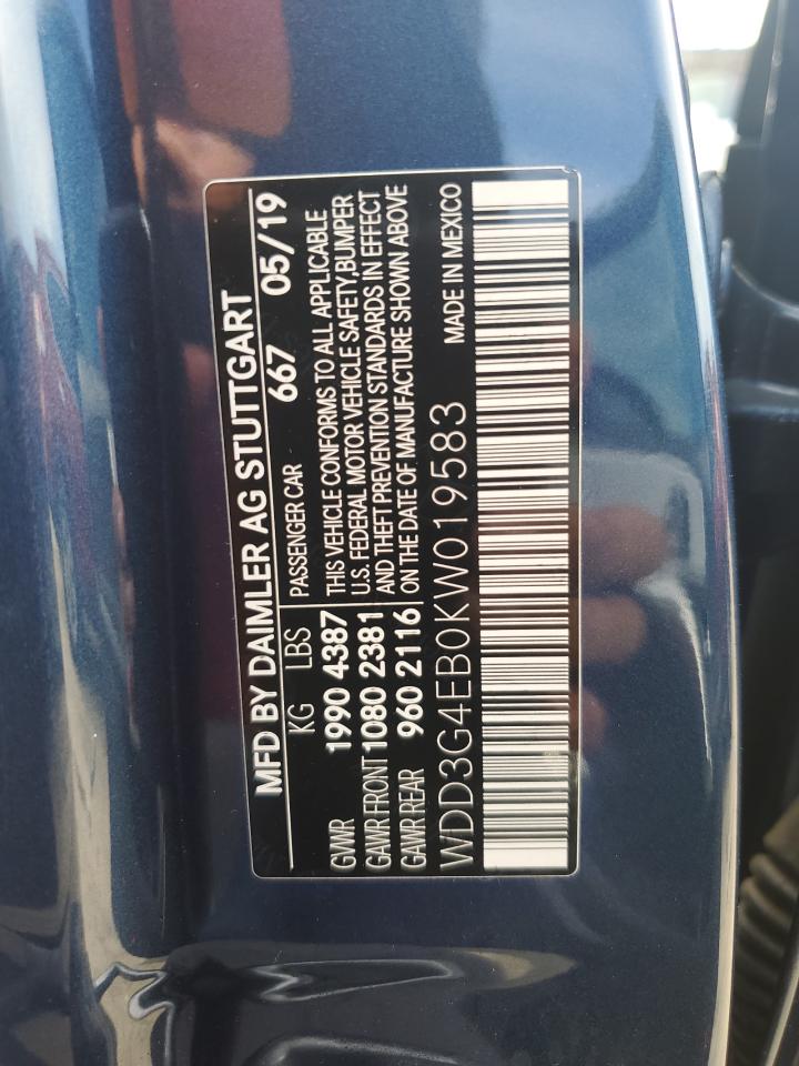 2019 Mercedes-Benz A 220 VIN: WDD3G4EB0KW019583 Lot: 81623675