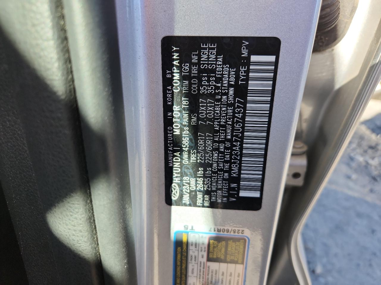 2018 Hyundai Tucson Se VIN: KM8J23A47JU674377 Lot: 71083795