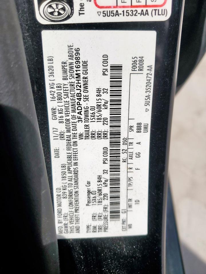 2017 Ford Fiesta Se VIN: 3FADP4BJ2HM169896 Lot: 84285725