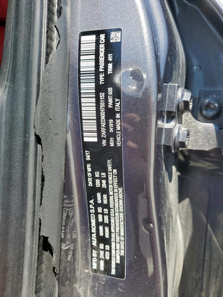 2017 Alfa Romeo Giulia Q4 VIN: ZARFAEDNXH7551152 Lot: 70716145