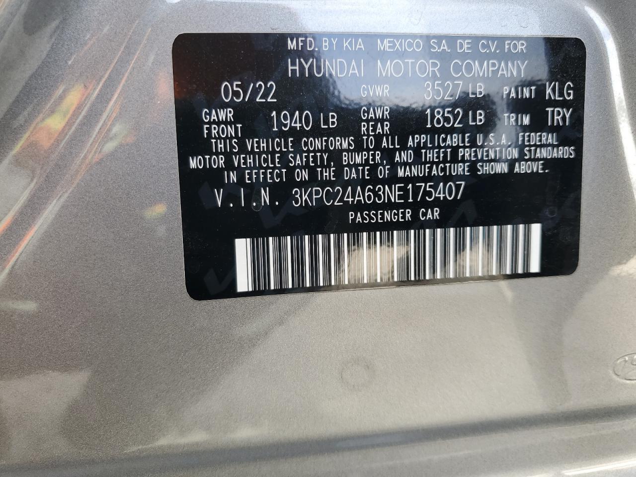 2022 Hyundai Accent Se VIN: 3KPC24A63NE175407 Lot: 71130055