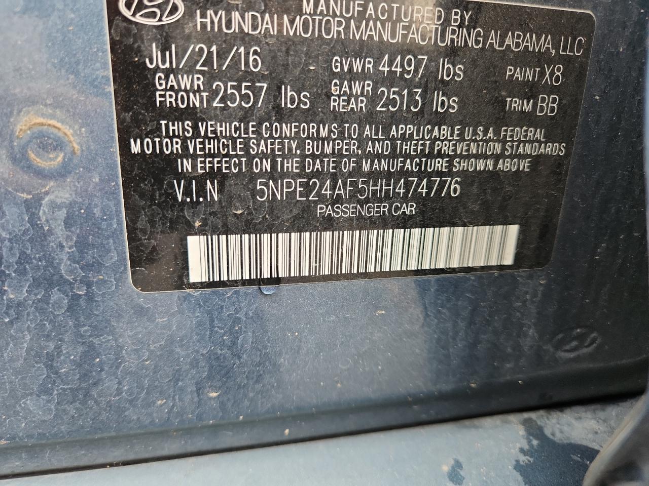 2017 Hyundai Sonata Se VIN: 5NPE24AF5HH474776 Lot: 71675205