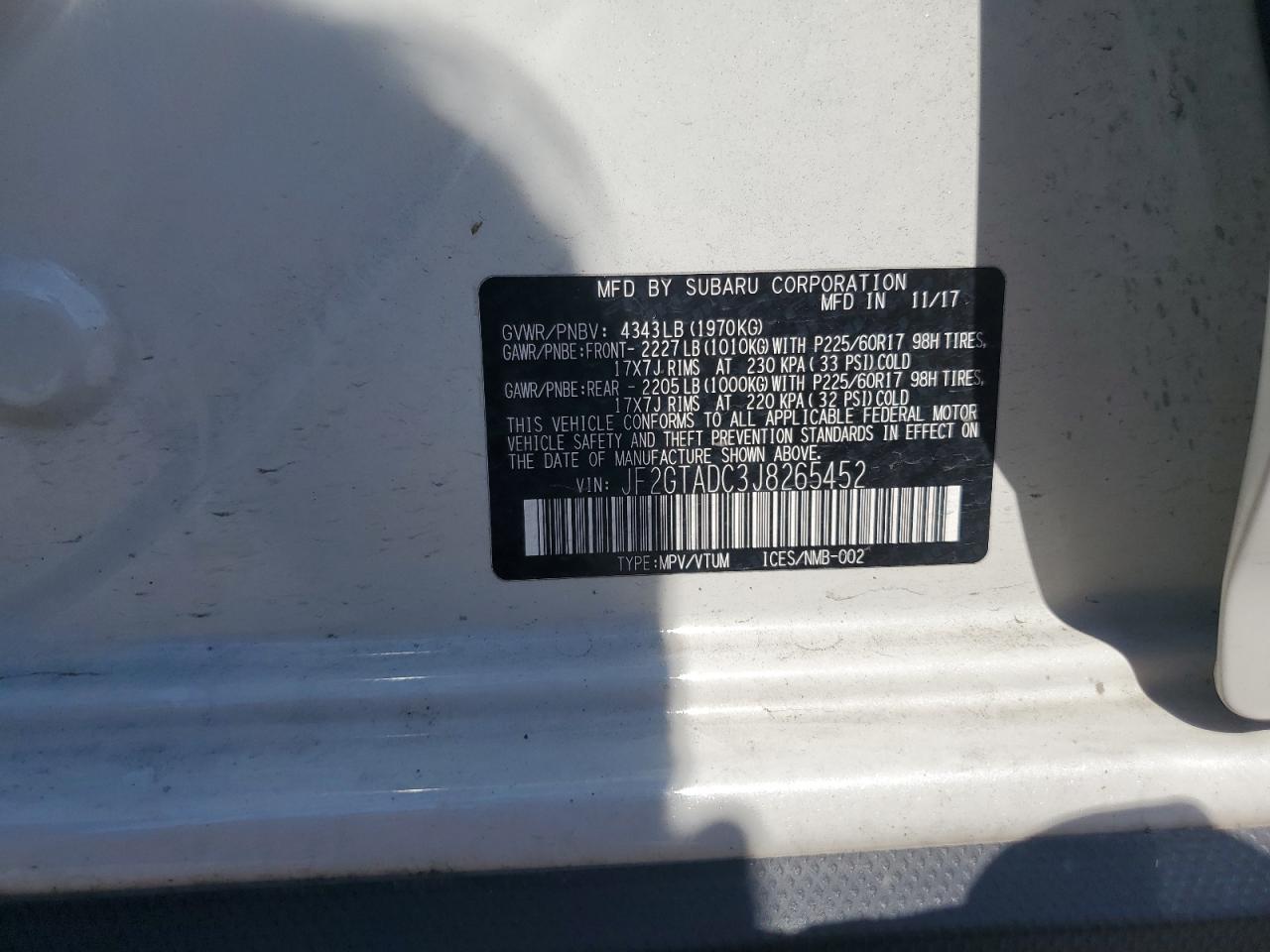 2018 Subaru Crosstrek Premium VIN: JF2GTADC3J8265452 Lot: 71223145