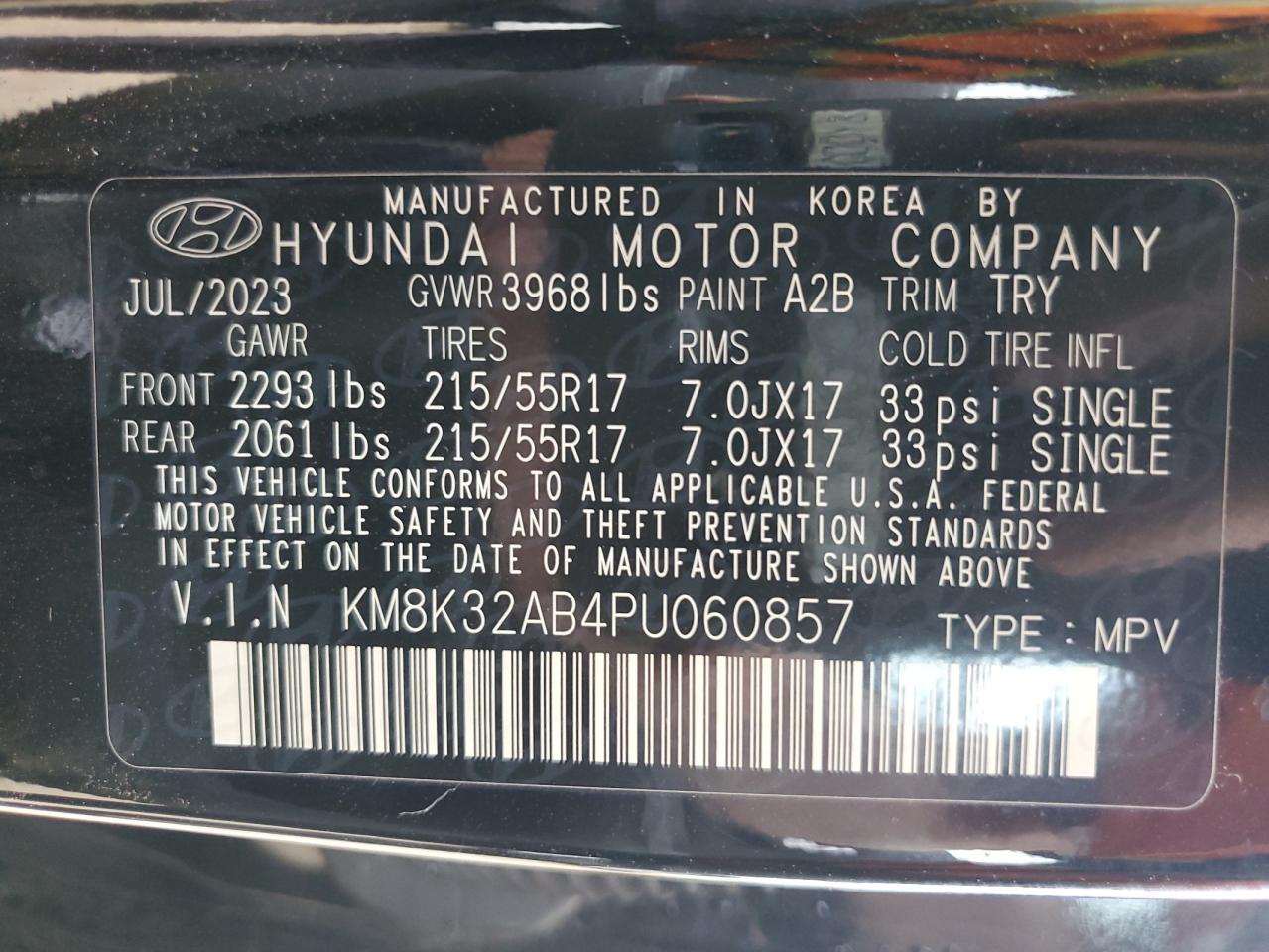 2023 Hyundai Kona Sel VIN: KM8K32AB4PU060857 Lot: 81510915