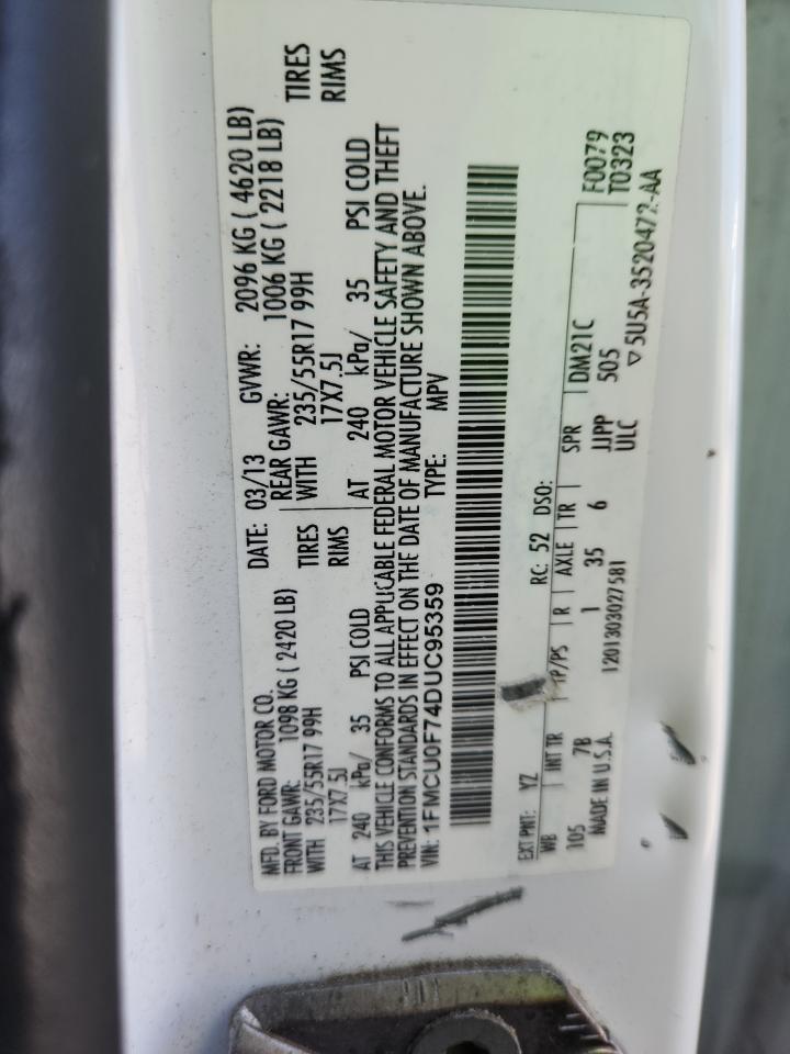 2013 Ford Escape S VIN: 1FMCU0F74DUC95359 Lot: 84422525