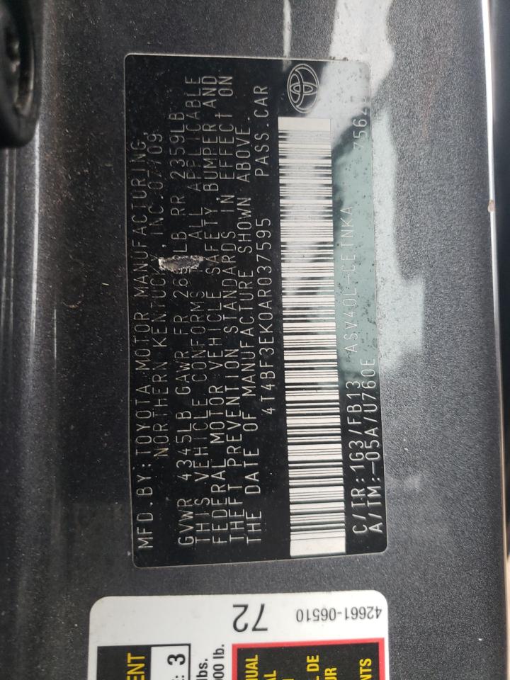 2010 Toyota Camry Base VIN: 4T4BF3EK0AR037595 Lot: 82049905