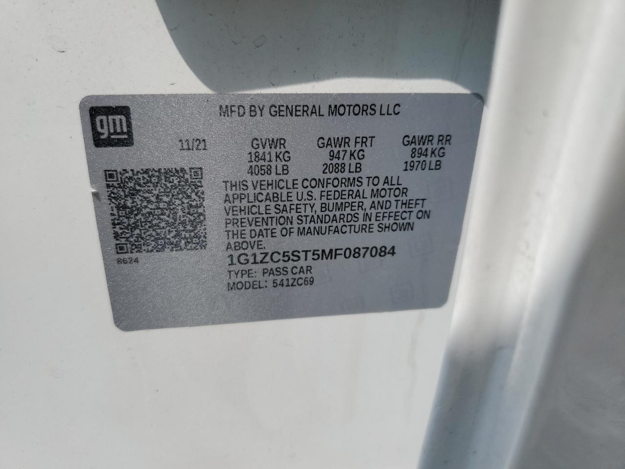 2021 Chevrolet Malibu Ls VIN: 1G1ZC5ST5MF087084 Lot: 71814935