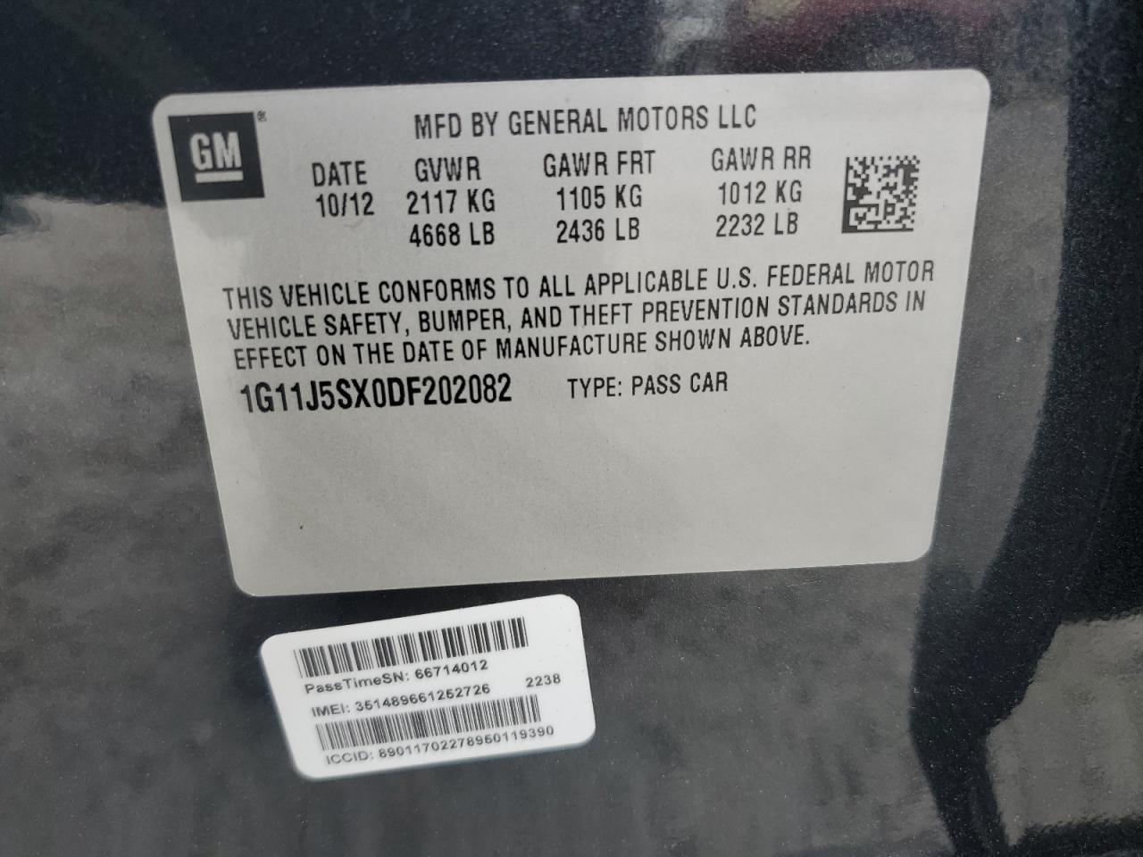 2013 Chevrolet Malibu Ltz VIN: 1G11J5SX0DF202082 Lot: 81870295