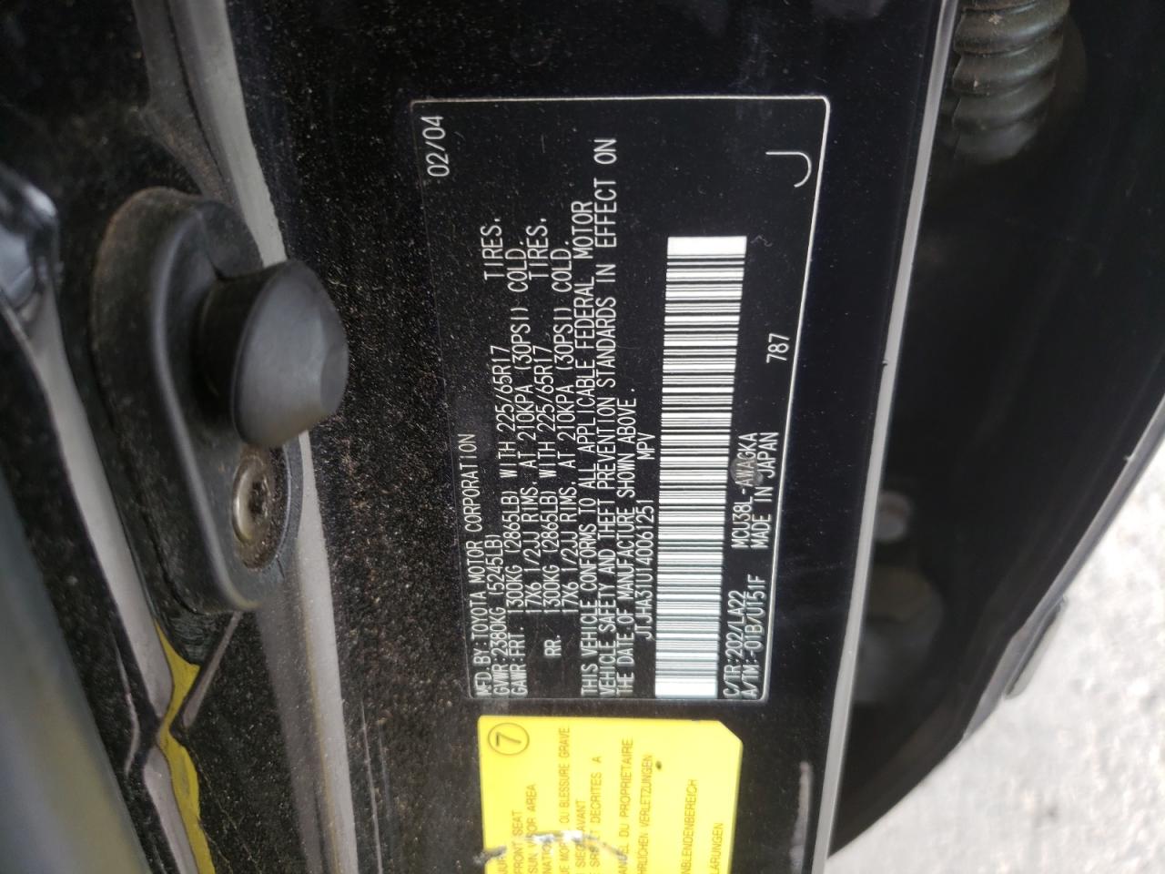 2004 Lexus Rx 330 VIN: JTJHA31U140061251 Lot: 81338135