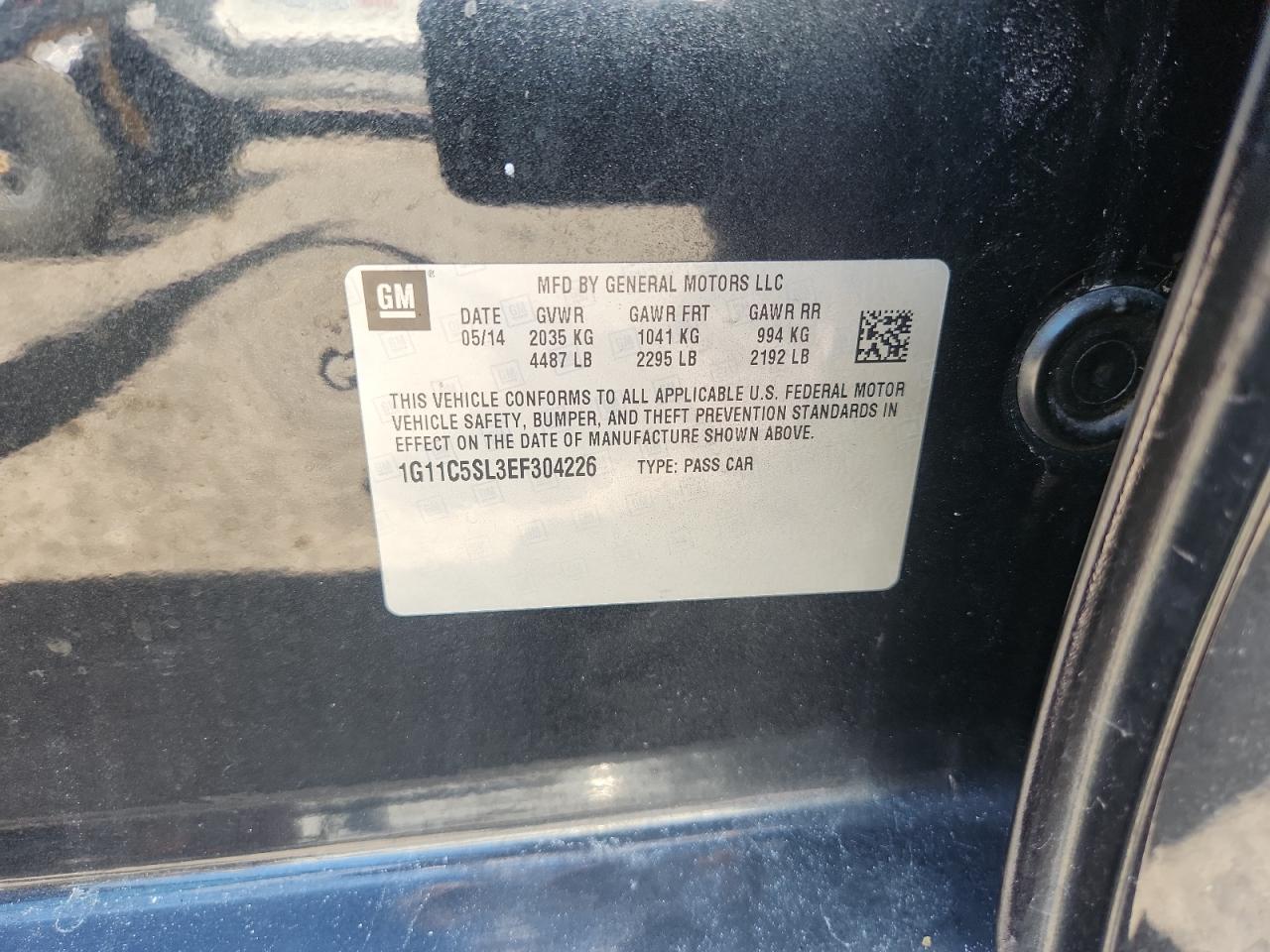 2014 Chevrolet Malibu 1Lt VIN: 1G11C5SL3EF304226 Lot: 81939175