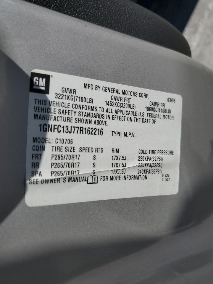 2007 Chevrolet Tahoe C1500 VIN: 1GNFC13J77R162216 Lot: 71327405