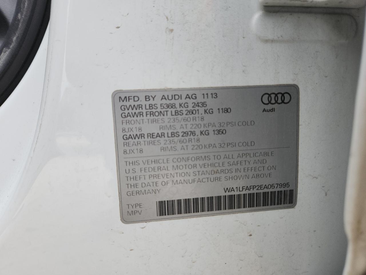 2014 Audi Q5 Premium Plus VIN: WA1LFAFP2EA057995 Lot: 81625505