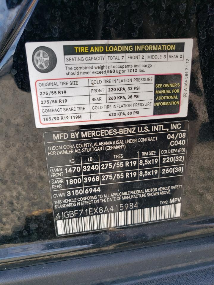 2008 Mercedes-Benz Gl 450 4Matic VIN: 4JGBF71EX8A415984 Lot: 81863775